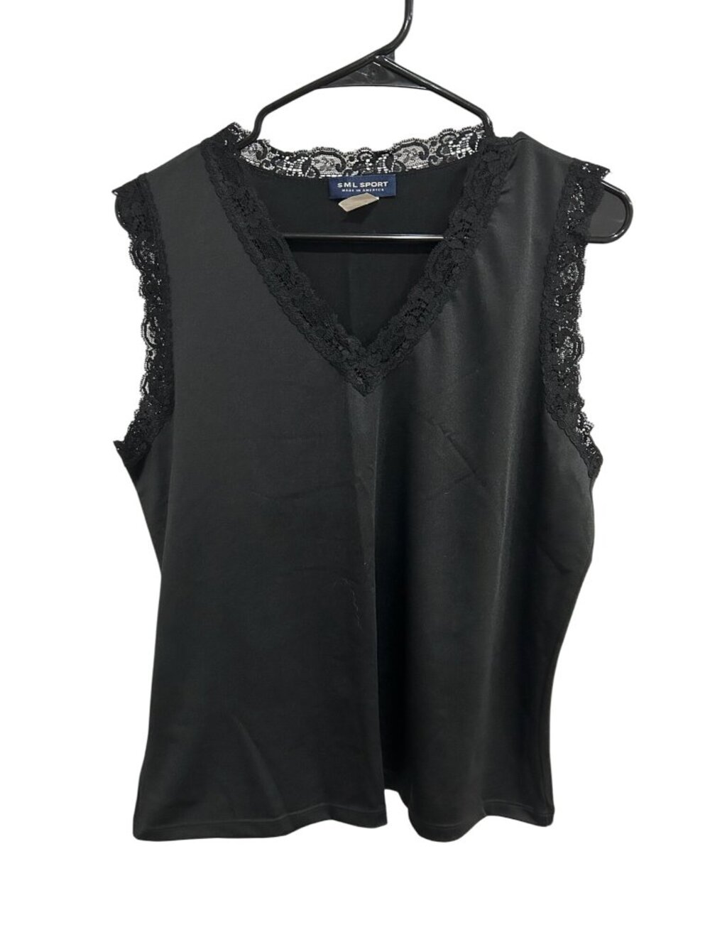 S.M.L Sport Lace Trim Sleeveless Top Black Sz XL V-Neck Fairy Grunge Witchy